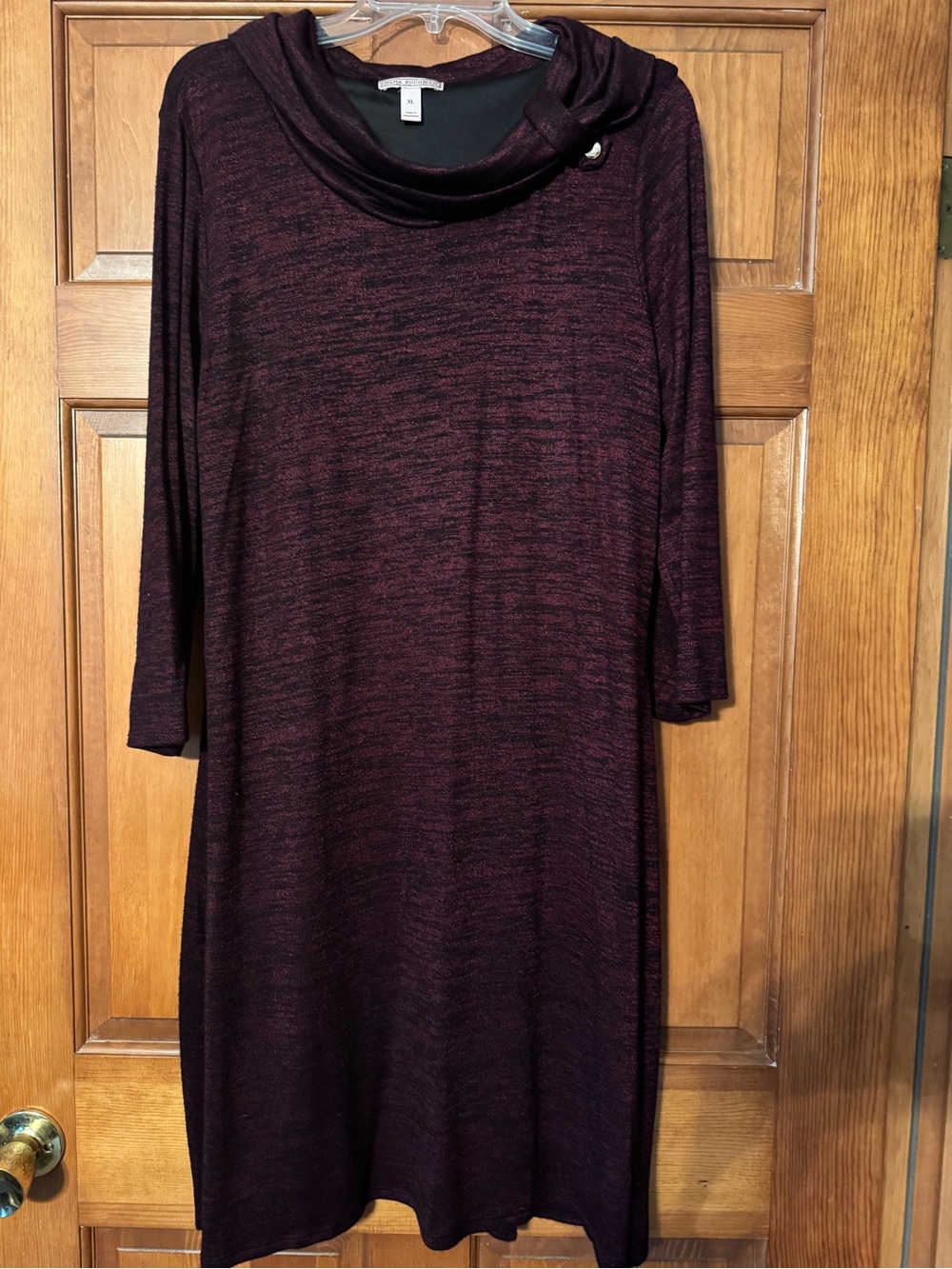 Dana Buchman Burgundy Cowl Neck Long Sleeve Dress